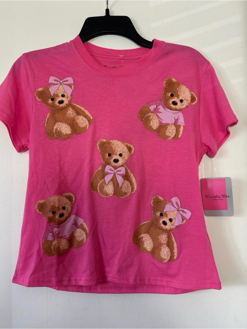 NWT Nicola Bee Pink Teddy Bear Graphic Tee coquette style